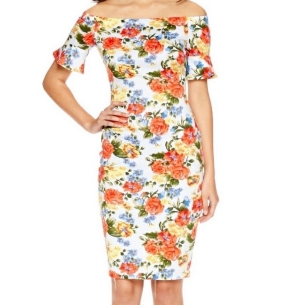 Bisou Bisou floral print off the shoulder dress NWT
